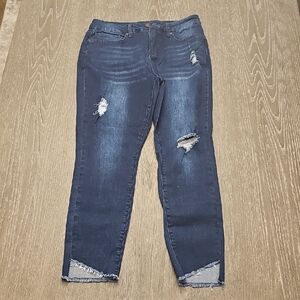 Royalty For Me Dark Blue Distressed Ankle Jeans